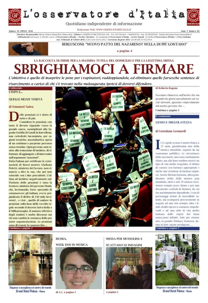 L'osservatore d'Italia edizione del 30 Aprile 2016